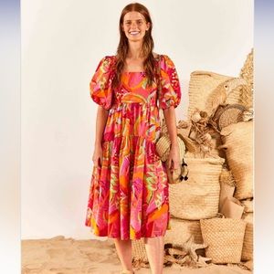 Farm Rio Puff-Sleeve Midi Dress, Medium